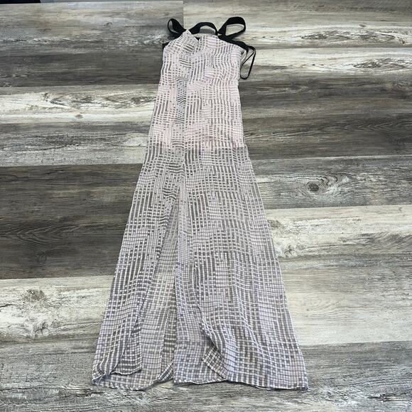 BCBGeneration Purple Plaid Black XS Cross Back Sheer Lined Cutout Maxi Dress NEW - Picture 2 of 8